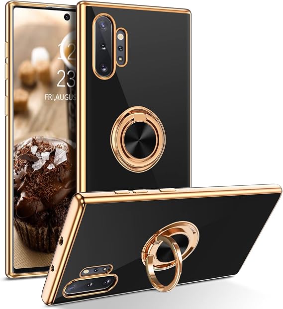 DUEDUE for Samsung Galaxy Note 10 Plus Case with Ring Holder Kickstand 360 Degree Rotation Magnetic Car Finger Slim Cover Shockproof Protective Phone Case for Samsung Note 10 Plus 5G/4G, Black