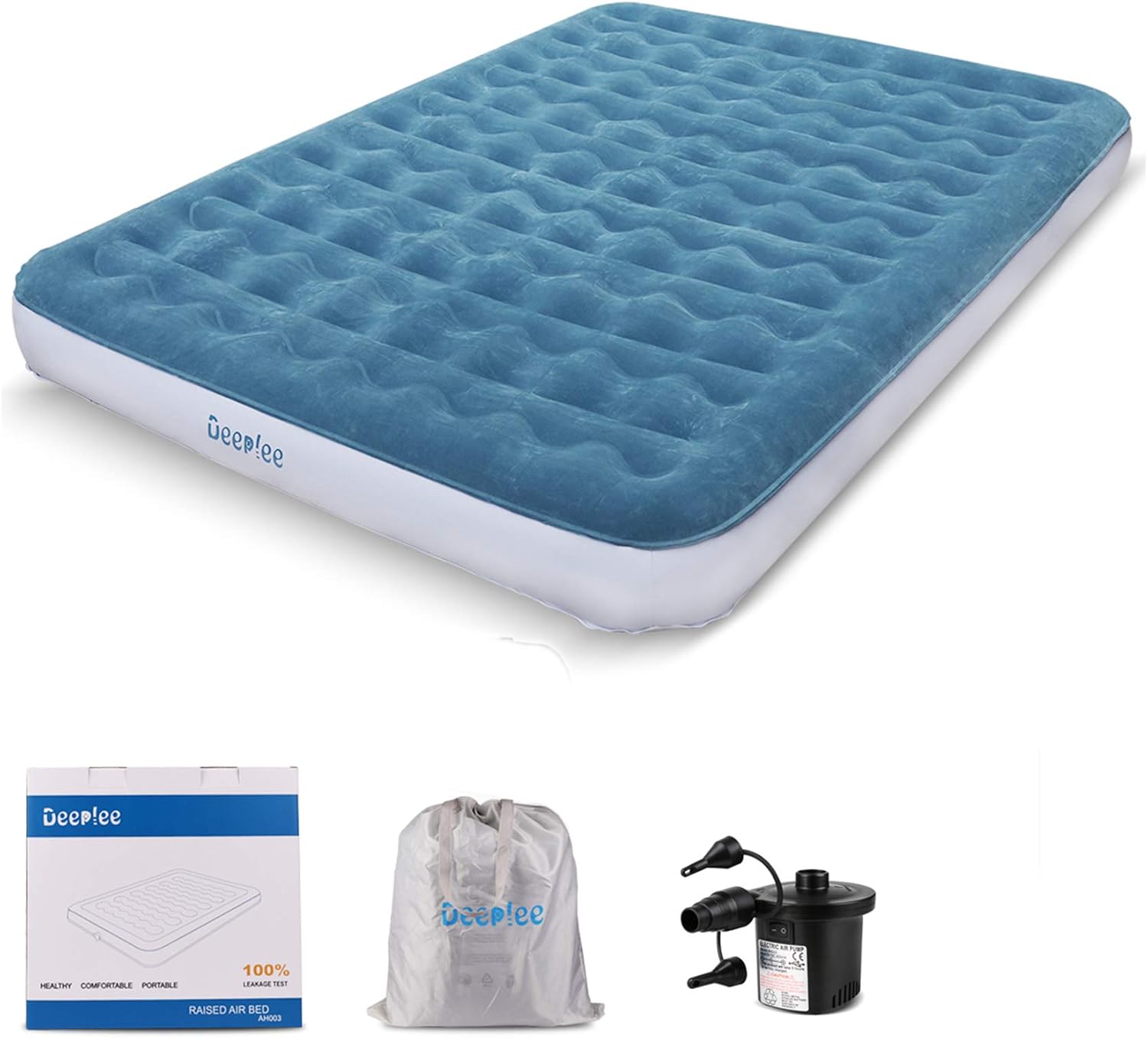 Deeplee Double Inflatable Mattress, Camping Mattress with Electric Pump, Storage Bag, Queen Inflatable Beds