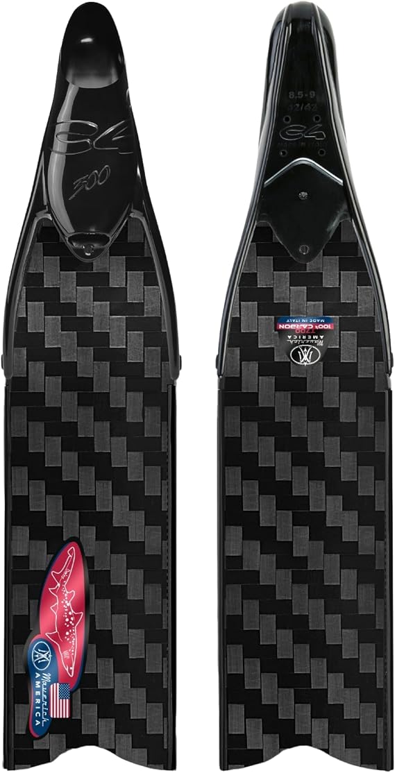 Maverick America DJ Sand Tiger Carbon Freediving, Spearfishing, Scuba Diving Fins | Superlight Carbon Fins, Black, Size 6 - 7