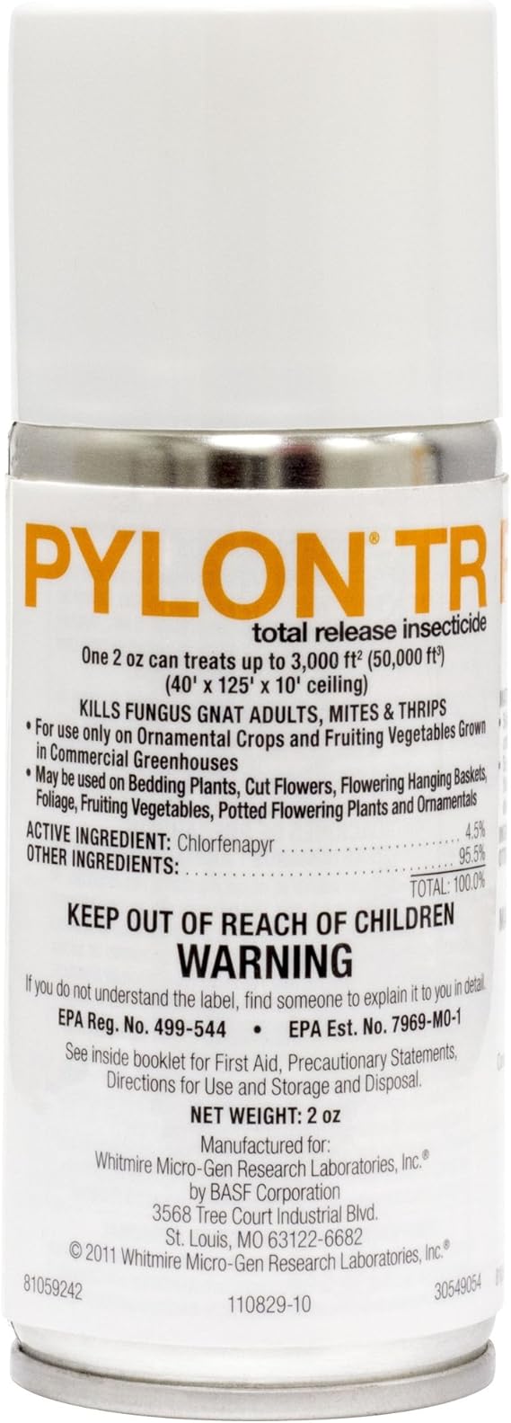 BASF Pylon TR Total Release Insecticide & Miticide - Chlorfenapyr 4.5% Aerosol Pest Control - 2 oz Single Can