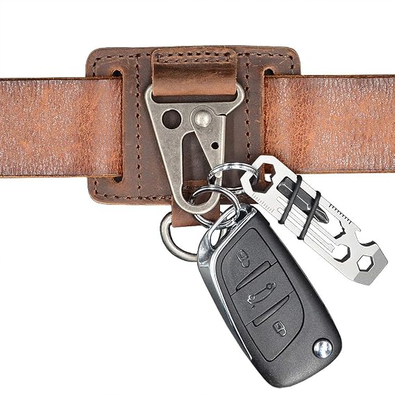 EDC Leather Key Ring Keychain Holder Belt Loop, Heavy Duty Belt Clip Key Fob Holder for Men