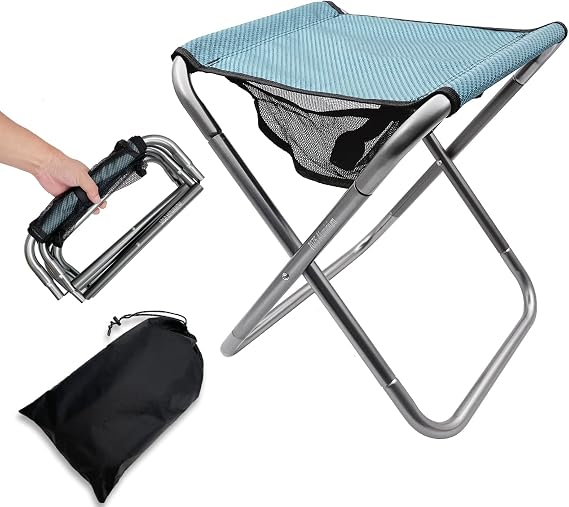 16 Inch Tall Portable Folding Camping Stool - Aluminum Alloy Lightweight Seat With Carry Bag for Fishing, Outdoor Camping, Hiking and BBQ - Red