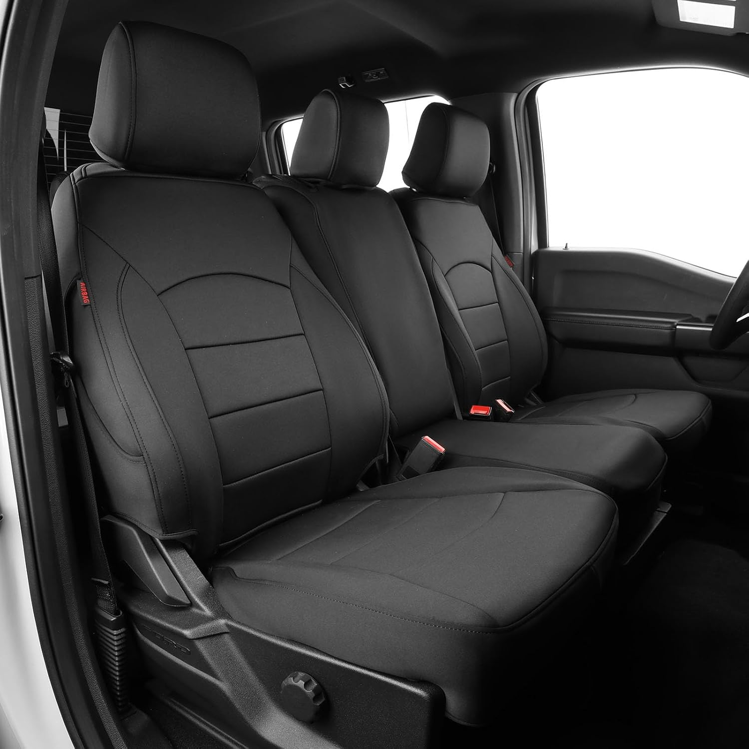 EKR F150 Seat Covers Custom Fit for SuperCrew Ford F-150 STX 2024-2025 & F150 XLXLTTremor 2021-2025& Lightning F-150 ProXLTFlash 2022-2024 -Neoprene Black