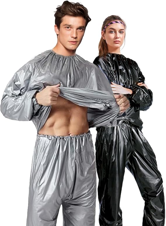 Sauna Suits, Sauna Suit Anti Rip Sweats Suit for Men Women Gym Fitness Workout Suits Top Pants PVC Weight Loss Sweat Suit