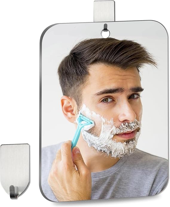 Shower Mirror Fogless for Shaving, Medium 8 x 6 inch Mirror for Wall Hanging, Frameless Portable Travel Camping Mirrors Shatterproof Handheld Locker Shave Mirrors Makeup Plastic Anti Fog Free Bathroom