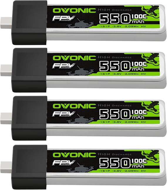OVONIC 1S LiPo Battery 550mAh 100C HV 3.8V with BT2.0 Connector for FPV Tiny Whoop (4pcs)