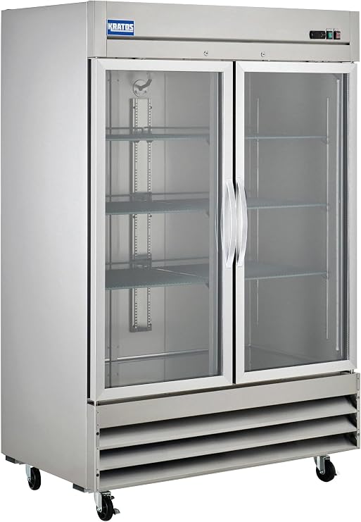 Kratos Commercial Refrigerator 2 Door Reach In, Glass Door, Stainless Steel Exterior, 54" W (67K-008)