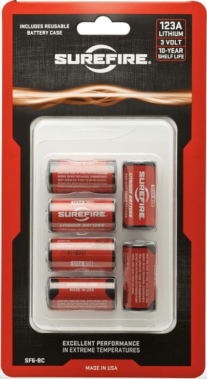 Surefire 6 Pack 123A Lithium Batteries | SF123A 3V Lithium batteries with 10-year shelf life for flashlights, cameras and portable electronics