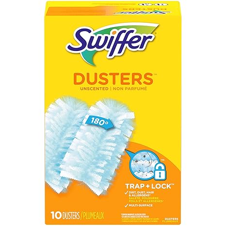 Swiffer Refill Dusters, Dust Lock Fiber, Light Blue, Unscented, 10/Box, 4 Box/Carton
