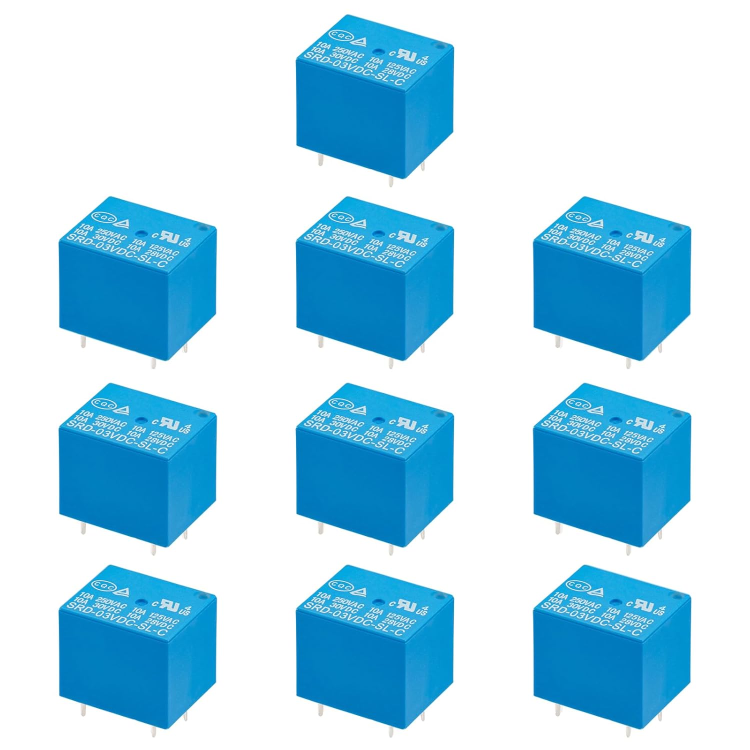 10Pcs PCB Power Relay SRD-03VDC-SL-C, DC 3V Coil, 10A 250VAC, SPDT, 5 Pin, for Household Appliance Boards 10