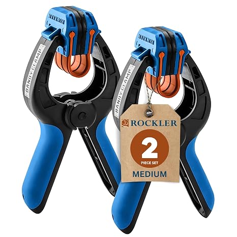 Rockler Medium Spring Clamps (Pair) Easy Squeeze Bandy Clamps Woodworking for Thinner Stock, Delicate Moldings One-Handed Operation Medium Clamps Easy to Grip Nylon Hand Clamps w/Fiberglass