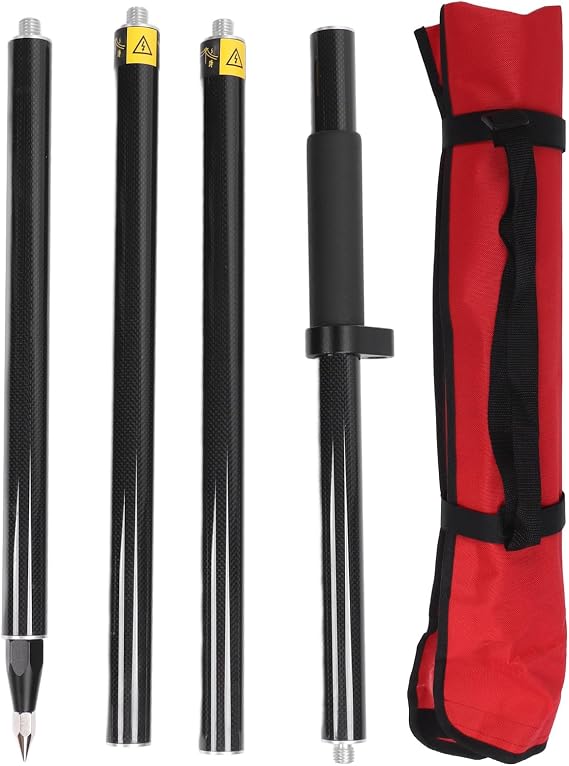 Land Surveying Equipment 4 Section Survey Pole 2 Meter 4 Section Survey Pole RTK Carbon Fibre Surveying Prism Pole with Level Bubble 0mm Constant