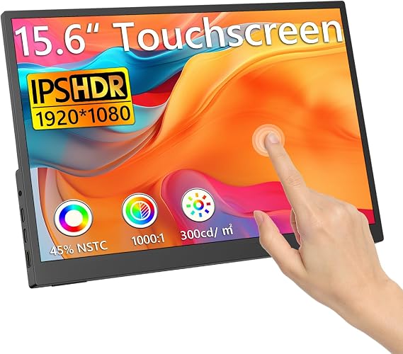 15.6" Portable Monitor Touchscreen,1080P FHD Laptop Screen Extender, 300 Nits Brightness IPS Display,Travel Monitor with Kickstand & Speaker, HDMI USB-C External Monitors for Laptop Computer Switch