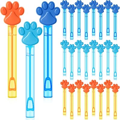 24 Pcs Blue Dog Paw Bubble Wands Mini Bubble Party Favor Toys for Kids Toddlers Birthday Goody Bag Stuffer Filler Summer Outdoor Classroom Reward Gifts Dark, Light Blue, Orange