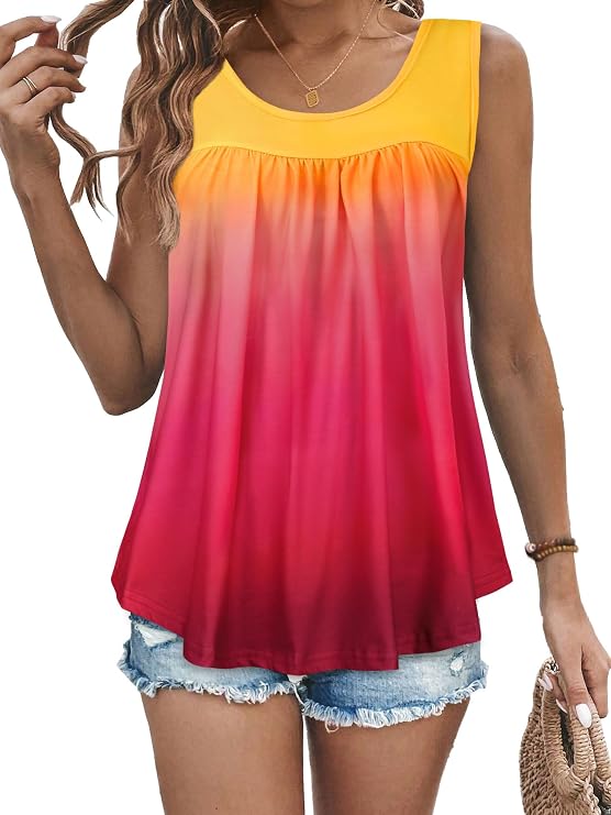 Womens Tank Tops Summer Sleeveless Blouse Crewneck Loose Fit Tunic Shirt