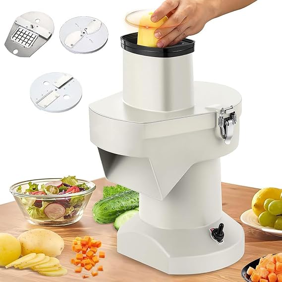 200W Electric Commercial Vegetable Dicer, 3 in 1 Slicer Machine, Potato Grater with Dicing Molds Blades, DC Motor, Strong Power,