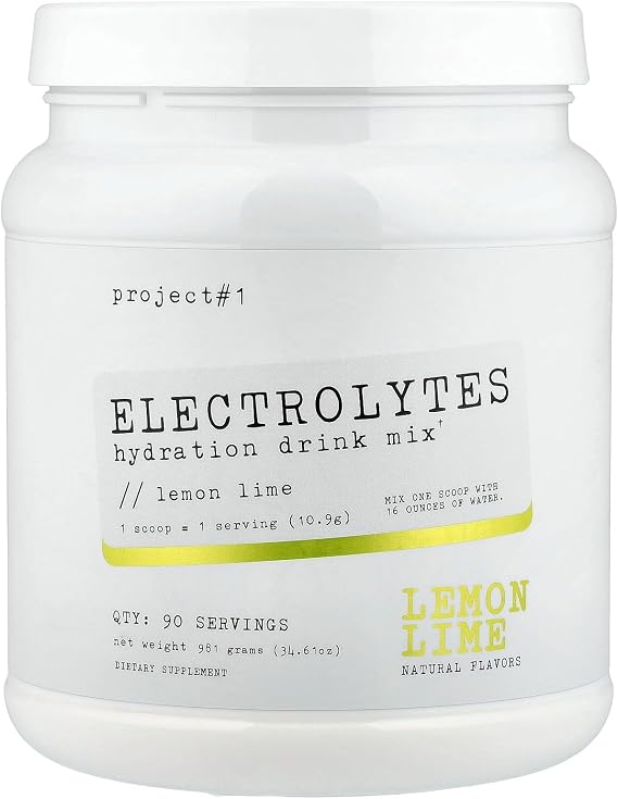 Project #1 Electrolyte Drink Mix - Lemon Lime Flavor - Enhanced Hydration with Potassium & Coconut Water - Low Calorie, High Performance Electrolyte Powder for Fitness & Endurance - 90 Servings