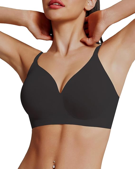 HORISUN Full Coverage Bra Seamless Push Up No Underwire Bras for Women(Black L)