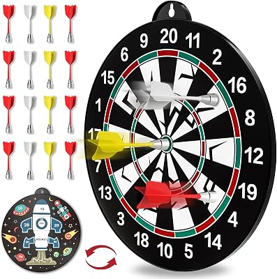 Doloowee Kids Board Magnetic Dart Game 14 PCS Double-Sided Magnetic Kids Dart Board Set, Large Size Boys Toys Dartboards with 12 Darts, Indoor Outdoor Party Games Toys Gifts