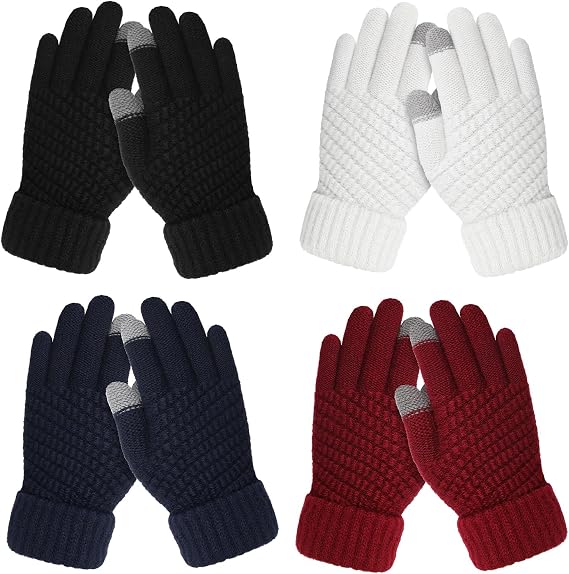 Clothclose 4 Piars Kids Winter Gloves, Knit Warm Gloves for Kids Boys Girls
