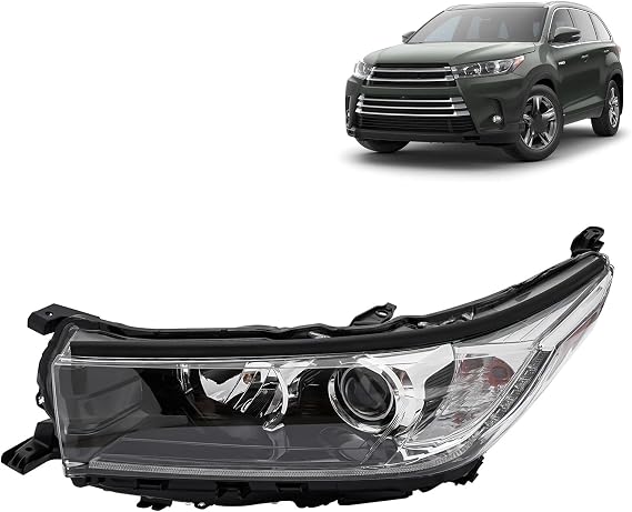 Front Black Housing Halogen Headlight for 2017 2018 2019 Toyota Highlander SE/Limited/Limited Platinum NON-LE/XLE Models,Replacement 811500E390 811100E390 (Driver Side)