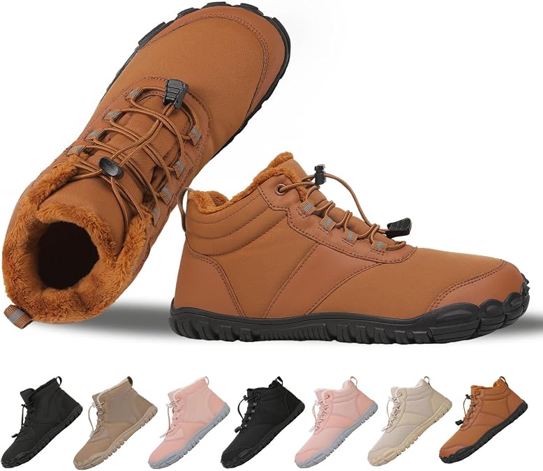 MOCHINI Hike Winter Footwear Barefoot Shoes Womens Mens,Snow Boots,Waterproof Wide Toe Box Barefoot Shoes,Warm Fur Lined Ankle Booties Hiking Trekking Trail Climbing Shoes Lace Up Anti-Slip Shoes