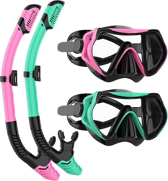 Snorkeling Gear for Adults, JRing Snorkel Set Anti Fog Goggles Dry Snorkel | 180 Degree Tempered Glass,Anti Fog Goggles, Dry Top Snorkel, for Swimming Scuba Diving ,for Men Women