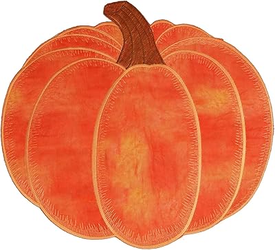 Grelucgo Set of 4 Embroidered Orange Pumpkins Table Place-mats for Autumn, Fall or Thanksgiving, Double Thickness Orange