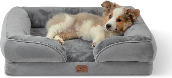 BEDSURE Orthopaedic Dog Bed Ergonomic Dog Sofa 71 x 58 cm Grey