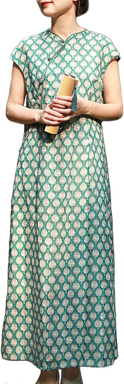LZJN Women's Modern Chinese Qipao Dress Elegant Floral Print Loose Fit Cheongsam Comfortable Casual & Wedding Guest Dress