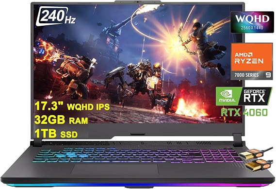 ASUS ROG Strix G17 G713 Gaming Laptop 17.3" WQHD IPS 240Hz AMD 12-Core Ryzen 9 7845HX (Beat i9-12900H) 32GB RAM 1TB SSD GeForce RTX 4060 8GB Type-C RGB Backlit Fast Charging Win11 ICP Accessory