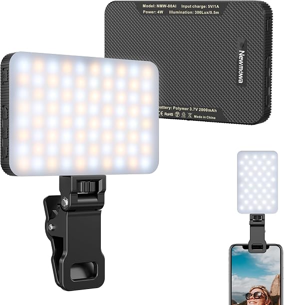 Newmowa Clip Selfie Light for Phone with Smart Light Sensor 2000mAh Black