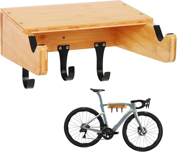 Bike Wall Mount - Indoor Bicycle Rack | Bamboo Bike Rack Storage with Detachable Hangers, Easy to Assemble