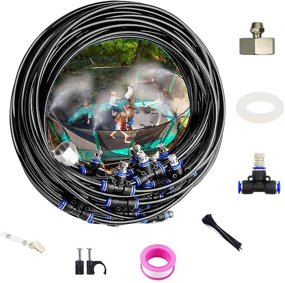 Outdoor Mister Systemwith 50FT(18M) Misting Line, Patio Misters for Cooling with 22 Brass Mist Nozzles + a Brass Adapter (3/4"), Producing Water Mist in Backyard, Porch, Deck, Umbrella