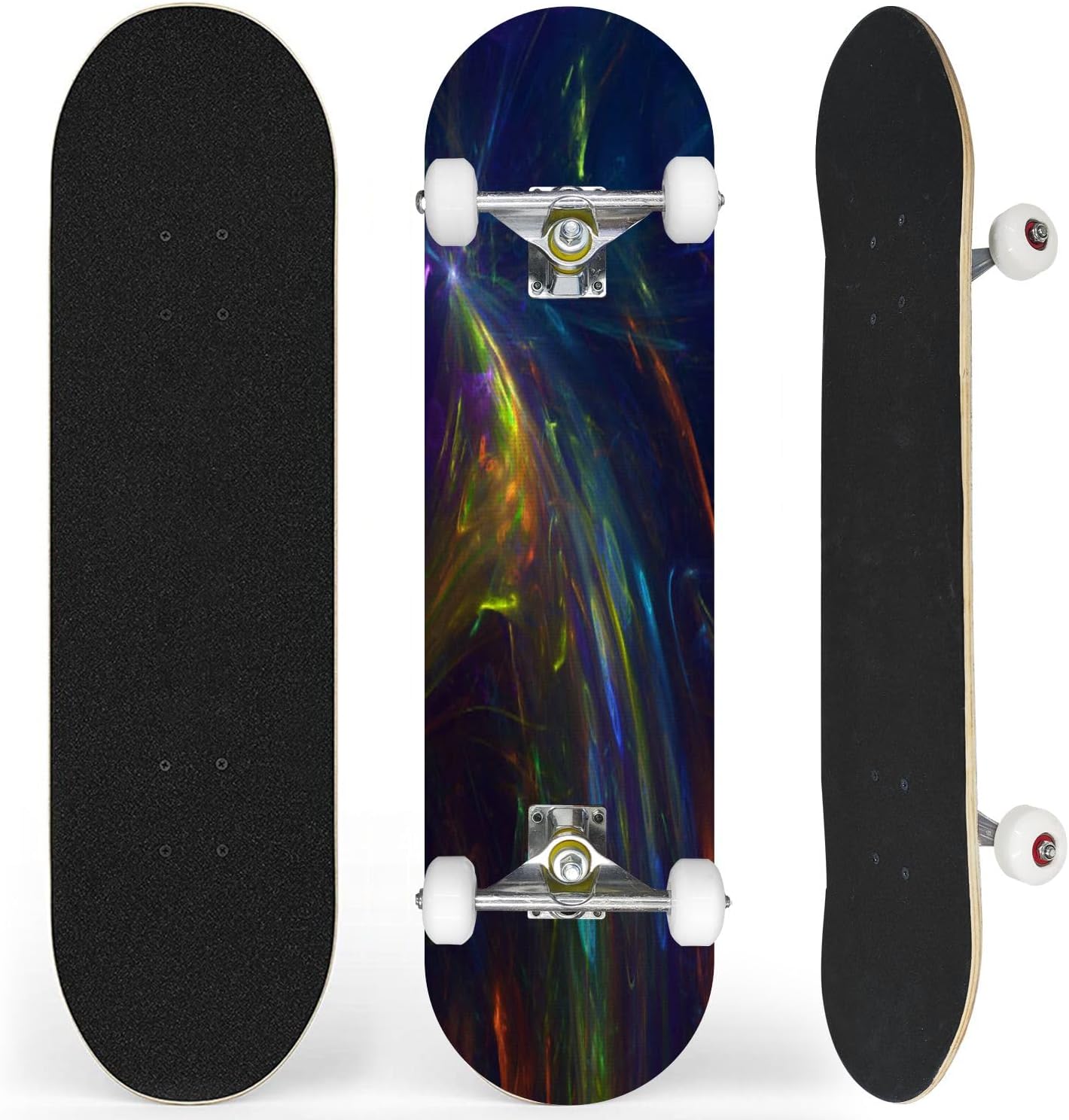 Complete Skateboard with Glitter Vintage Lights Beginner Skateboard 7-Layer Maple Wood Double Kick Concave Skate Board for Kids, Adults, Teens 31 x 8"