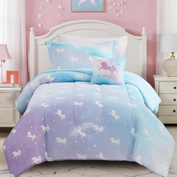 Twin Comforter Set for Girls-3 Pieces Unicorn Glow in the Dark Twin Bedding