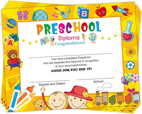 Pack of 35 Preschool Diploma Certificate for Kids, Students Kindergarten Graduation Certificates, Print or Write 8.5 X 11