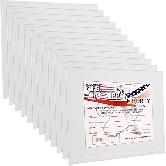 U.S. Art Supply 6 X 6 Inch Art Canvas Board Panels 12 Pack - 8 Ounce
