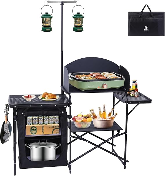 Nice C Camping Table, Storage Camping with Solar Panels Camping Kitchen Station, Outdoor Folding Table & Organizers