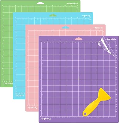 WISYOK 4-Pack 12x12 Inch Cutting Mats for Cricut Explore Air 2AirOneMaker, Reusable Adhesive Replacement Mats Standard, Light, Strong, Fabric for Crafts, Quilting, Sewing