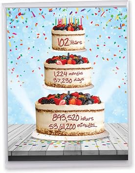 NobleWorks - Big Funny 102th Milestone Birthday Greeting Card 8.5 x 11 Inch with Envelope (1 Pack) Large Jumbo 102 Year Time Count J2775MBG