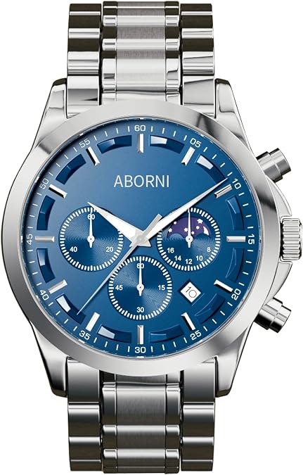 ABORNI Watch for Men, Waterproof Sport Military Watch with Multifunction Chronograph, Black Fashion Mens Stainless Steel Watches