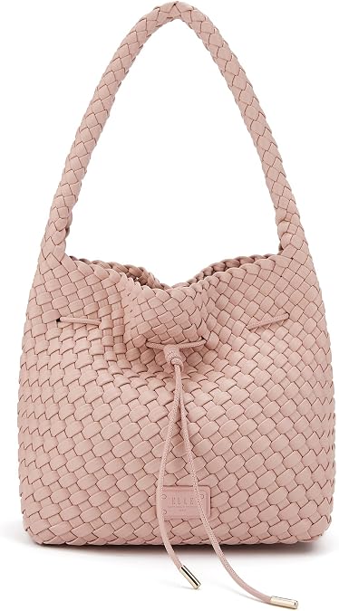 ELLE Woven Vegan Leather Shoulder Bag, Drawstring Closure