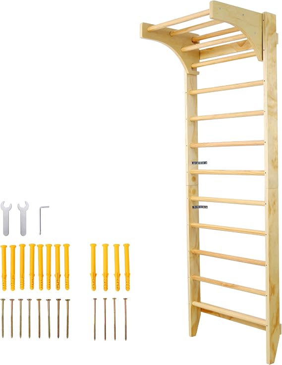 86.6" Swedish Ladder Stall Bars with Adjustable Pull-Up Bar, Wall Mounted