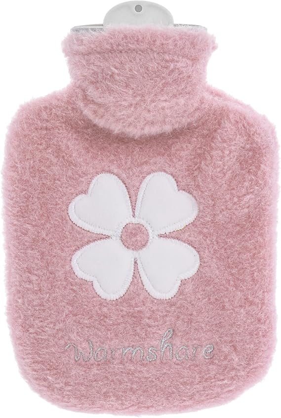 500ml Hot Water Bottle, 2-in-1 Small Hot Water Bottle with Cover Warm Water Bag with Soft Premium Faux Fur Cover Water Bag for Cold & Hot Compress Mini Hot-Water Bag for Women Men (Pink)