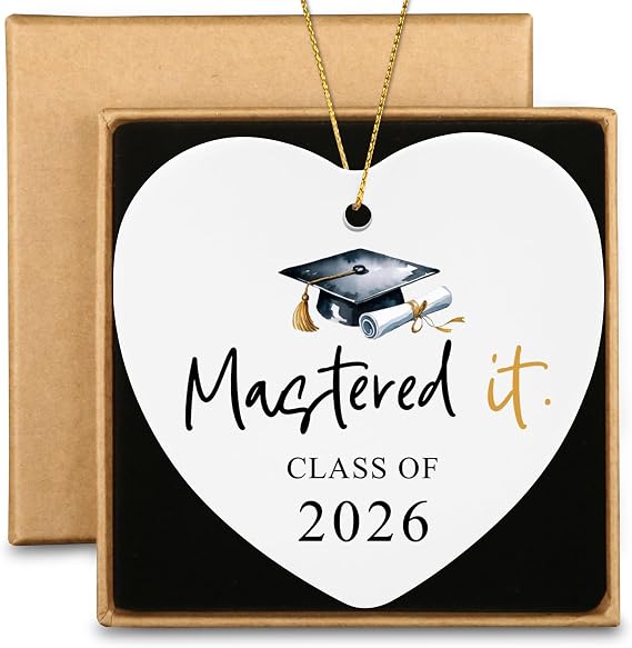 Mastered It Class of 2026 Graduation Ceramic Heart Ornament for Her 2026 High School College Bachelor Masters Degree PHD Graduation Gifts for Christmas Tree