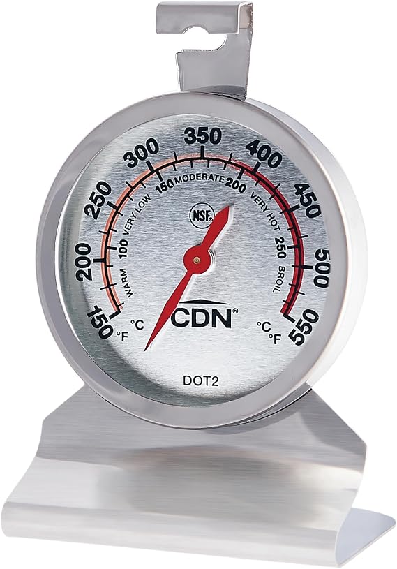 CDN Oven Thermometer ProAccurate, Easy-to-Read 2" Dial, Stainless Steel Housing, Temperature Zones, Stand or Hang, Monitor Oven Temperatures, NSF Certified - DOT2