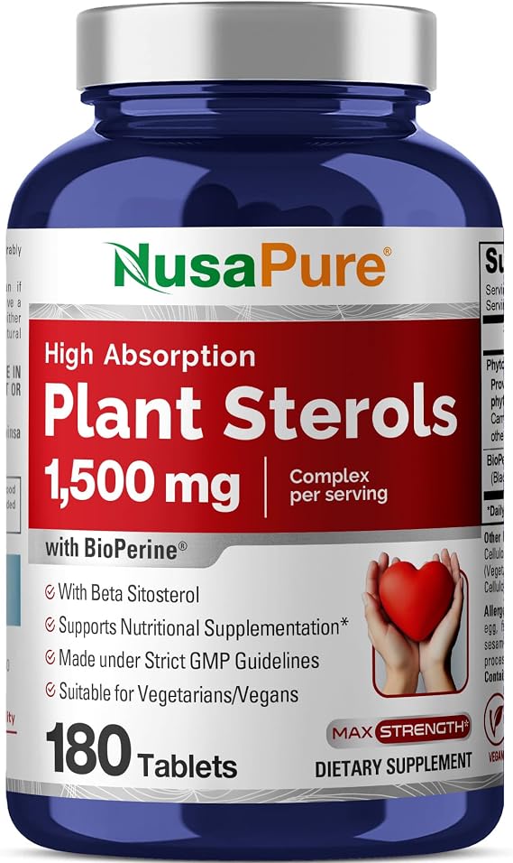 Plant Sterols, Non-GMO, Vegan, 1500mg, 180 Veggie Tablets - 90 Servings | Beta-Sitosterol & BioPerine, Dietary Supplement Formula, Suitable for Adults, Made in cGMP Facility USA
