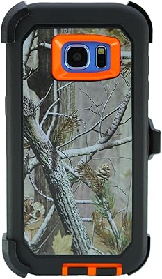 WallSkiN Case for Galaxy S7 Edge 5.5 Heavy Duty Full Body Military Grade Drop Protection Carrying Cover Holder | Holster for Men Belt with Clip Stand CamouflageOrange