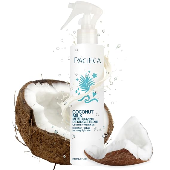 Pacifica Coconut Milk Hair Detangler Spray Leave-In Conditioning Elixir for Tangle-Free Hair Instantly Detangles Knots, Adds Shine & Moisture,